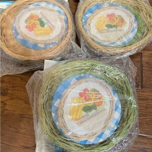 3packs lot=12*Vintage Wicker Bamboo Paper Plate Holder Camping Picnic Party